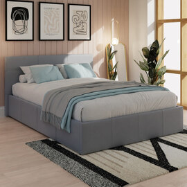 Eltham Side Lift PU Leather Ottoman King Size Bed In Grey