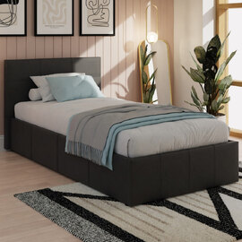 Eltham Side Lift PU Leather Ottoman Single Bed In Black