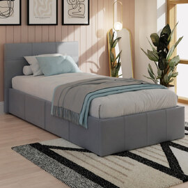 Eltham Side Lift PU Leather Ottoman Single Bed In Grey