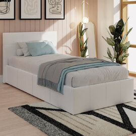 Eltham Side Lift PU Leather Ottoman Single Bed In White