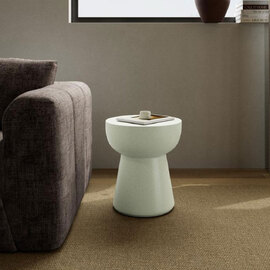 Elthora Round Fiber Cement Side Table in Matt Beige