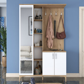 Elvano Wooden Hallway Storage Furniture With Coat Rack And Glass Door In Walnut White