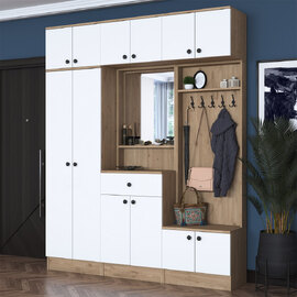 Elvano Wooden Hallway Storage Furniture With Coat Rack And Mirror In Walnut White