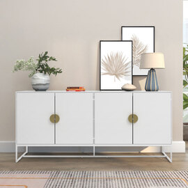 Elvian Wooden Sideboard with 4 Doors in White