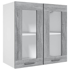 Elwood 60cm Wall Hung Wooden Storage Cabinet With 2 Glass Doors - Grey Sonoma/White