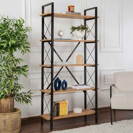 Elyon Wooden Shelving Unit with 5 Shelves in Atlantic Pine and Black
