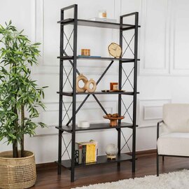 Elyon Wooden Shelving Unit with 5 Shelves in Black