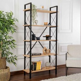Elyon Wooden Shelving Unit with 5 Shelves in Oak and Black
