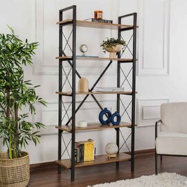 Elyon Wooden Shelving Unit with 5 Shelves in Walnut and Black