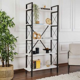 Elyon Wooden Shelving Unit with 5 Shelves in White and Black