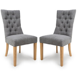 Elyria Grey Fabric Dining Chairs With Oak Legs In Pair