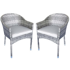 Elysia Grey Rattan Armchairs With Cushion In Pair