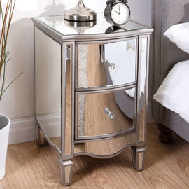 Elyssa Mirrored Bedside Cabinet With 2 Drawers In Silver