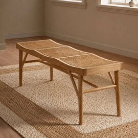 Elzario Rattan Dining Bench in Ash