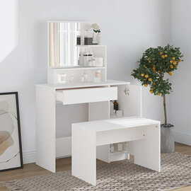 Emery Wooden Dressing Table Set In White