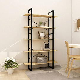 Emlen Extra Large Solid Pinewood 5 Tier Bookcase In Natural