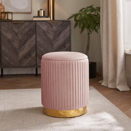 Emlira Velvet Storage Stool in Blush Pink
