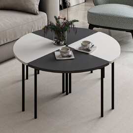 Emma Round Wooden Coffee Table in White and Anthracite
