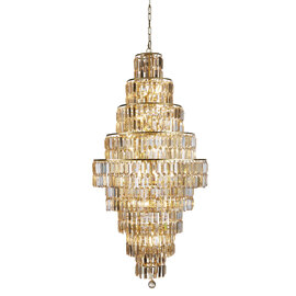 Empire 13 Light Champagne Glass Pendant Light In Satin Brass