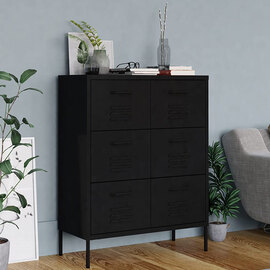 Emrik Steel Storage Cabinet With 6 Drawers In Black