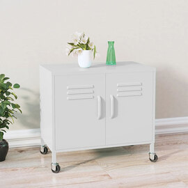 Emrik Steel Storage Cabinet With Castors In White