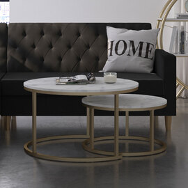 Emviro White Marble Effect Top Nesting Coffee Table with Gold Frame