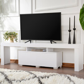 Enclor Wooden TV Stand with 2 Flap Doors in Natural White