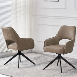 Enid Taupe PU Leather Dining Chairs With Black Legs In Pair