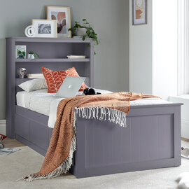 Enoch Wooden Single Bed With 3 Drawers In Grey