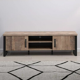 Erbil Wooden TV Stand With 2 Doors And Shelf In Tobacco Oak