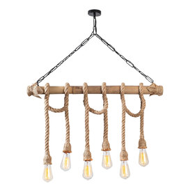 Erebos 6 Light Wooden Ceiling Pendant Light in Oak