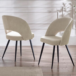 Erie Beige Velvet Dining Chairs With Black Metal Legs - Pair