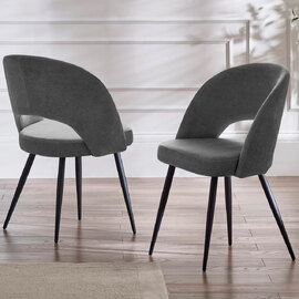 Erie Grey Velvet Dining Chairs With Black Metal Legs - Pair