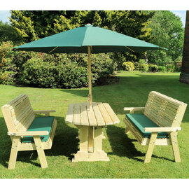 Erog Large Wooden Garden Dining Table With 2 Benches In Natural