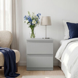 Eronis Wooden Bedside Cabinet with 2 Drawers in Light Grey