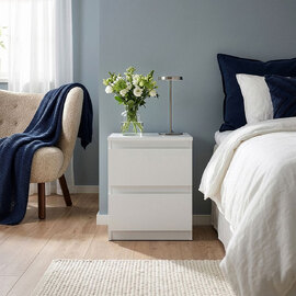 Eronis Wooden Bedside Cabinet with 2 Drawers in White