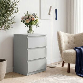 Eronis Wooden Bedside Cabinet with 3 Drawers in Light Grey