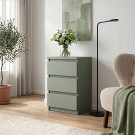Eronis Wooden Bedside Cabinet with 3 Drawers in Sage Green