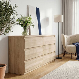 Eronis Wide Wooden Chest Of 6 Drawers in Sonoma Oak