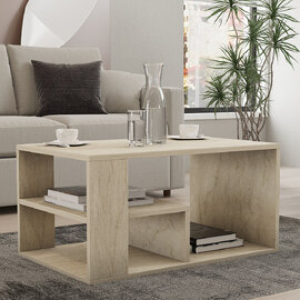 Eros Rectangular Wooden Coffee Table in Travertine Marble Effect