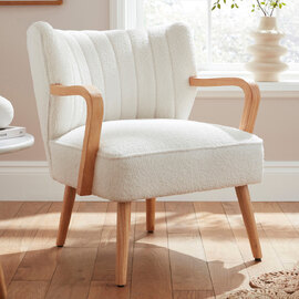 Escanaba Fabric Bedroom Chair With Wooden Frame - Cream