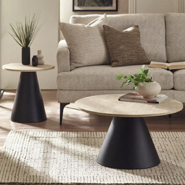 Escanaba Travertine Effect Top Coffee And Lamp Table Set