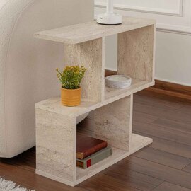 Estoril Wooden Side Table in Travertine Marble Effect