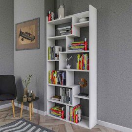Estoril Wooden Bookcase with 10 Shelves in White