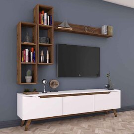 Estoril Wooden Entertainment Units with Bookshelf in White and Walnut