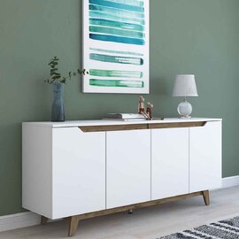 Estoril Wooden Sideboard with 4 Doors in White and Walnut