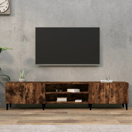 Ethan Wooden TV Stand With 4 Doors In Smoked Oak
