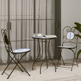 Etrix Garden Ceramic Top Bistro Set in Blue and White
