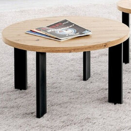 Eufaula Wooden Coffee Table With Black Metal Legs In Oak