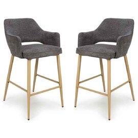 Eureka Dark Grey Fabric Bar Chairs with Oak Legs in Pair